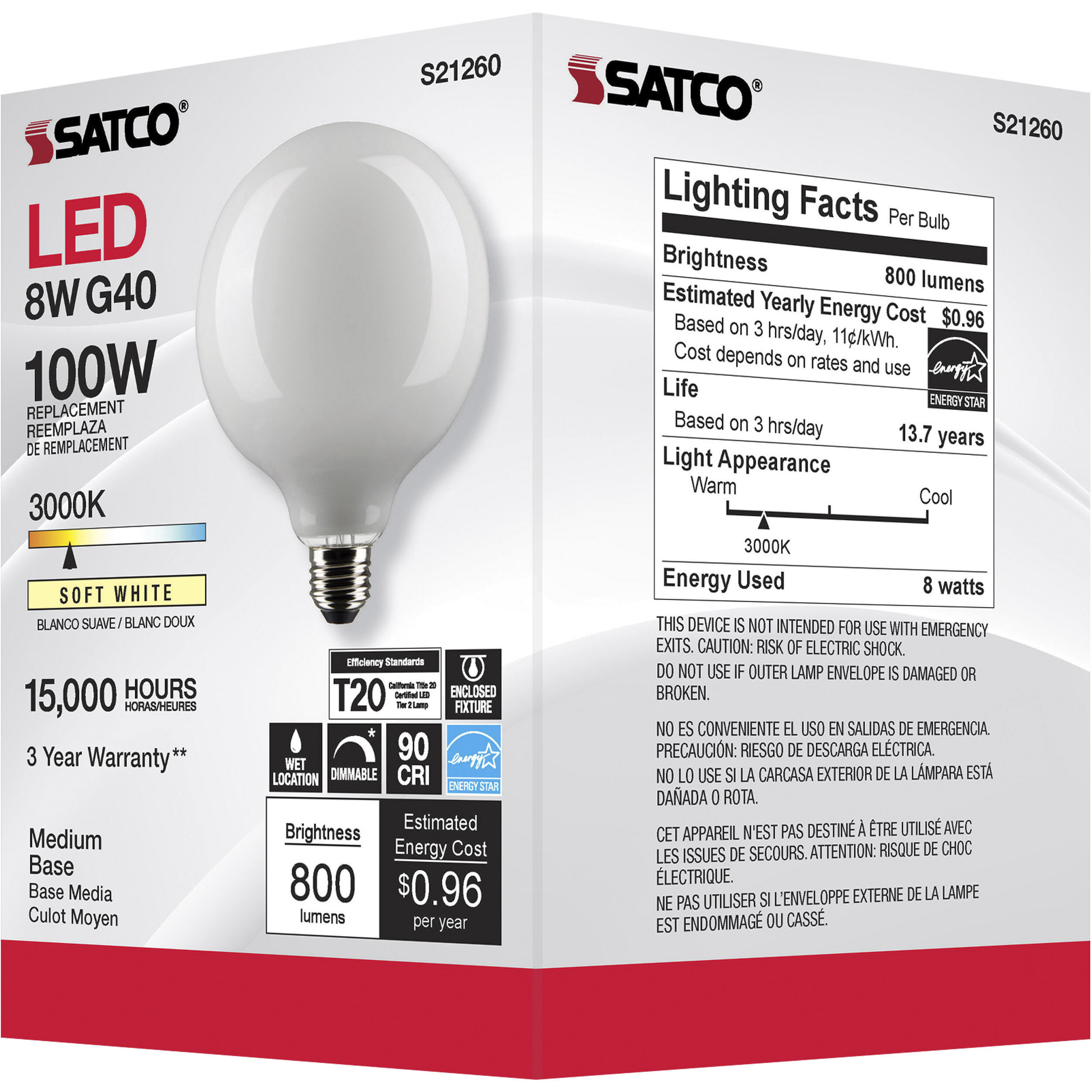 Lumos LED Medium Medium 8.00 watt 3000K LED Filament