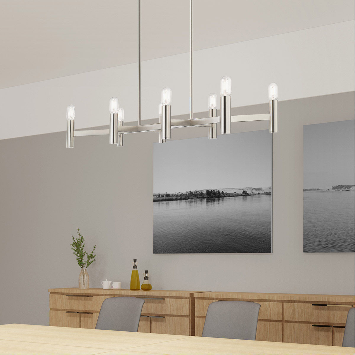 Copenhagen 8 Light 40 inch Brushed Nickel Linear Chandelier Ceiling Light