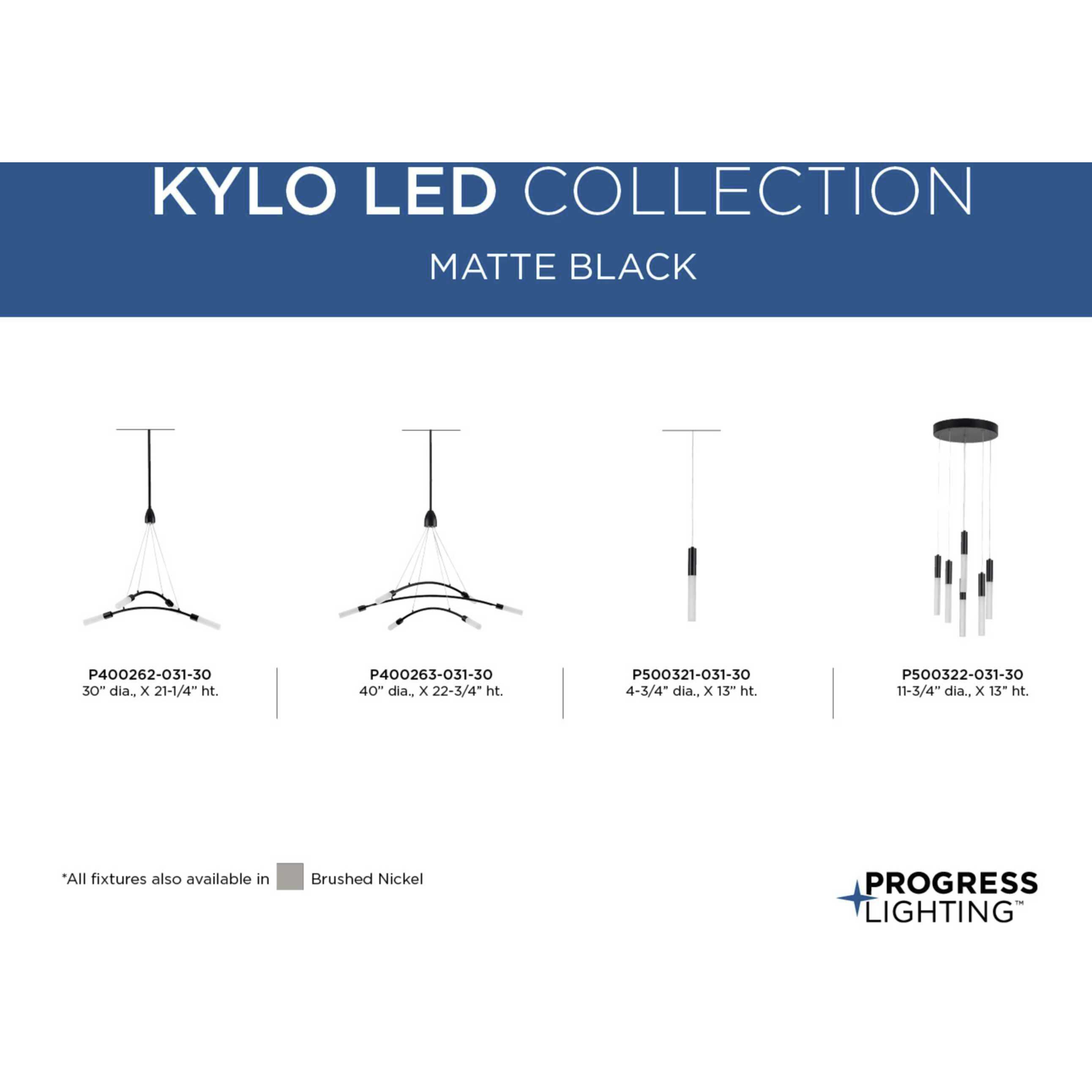 Kylo LED LED 40 inch Matte Black Chandelier Ceiling Light, Progress LED