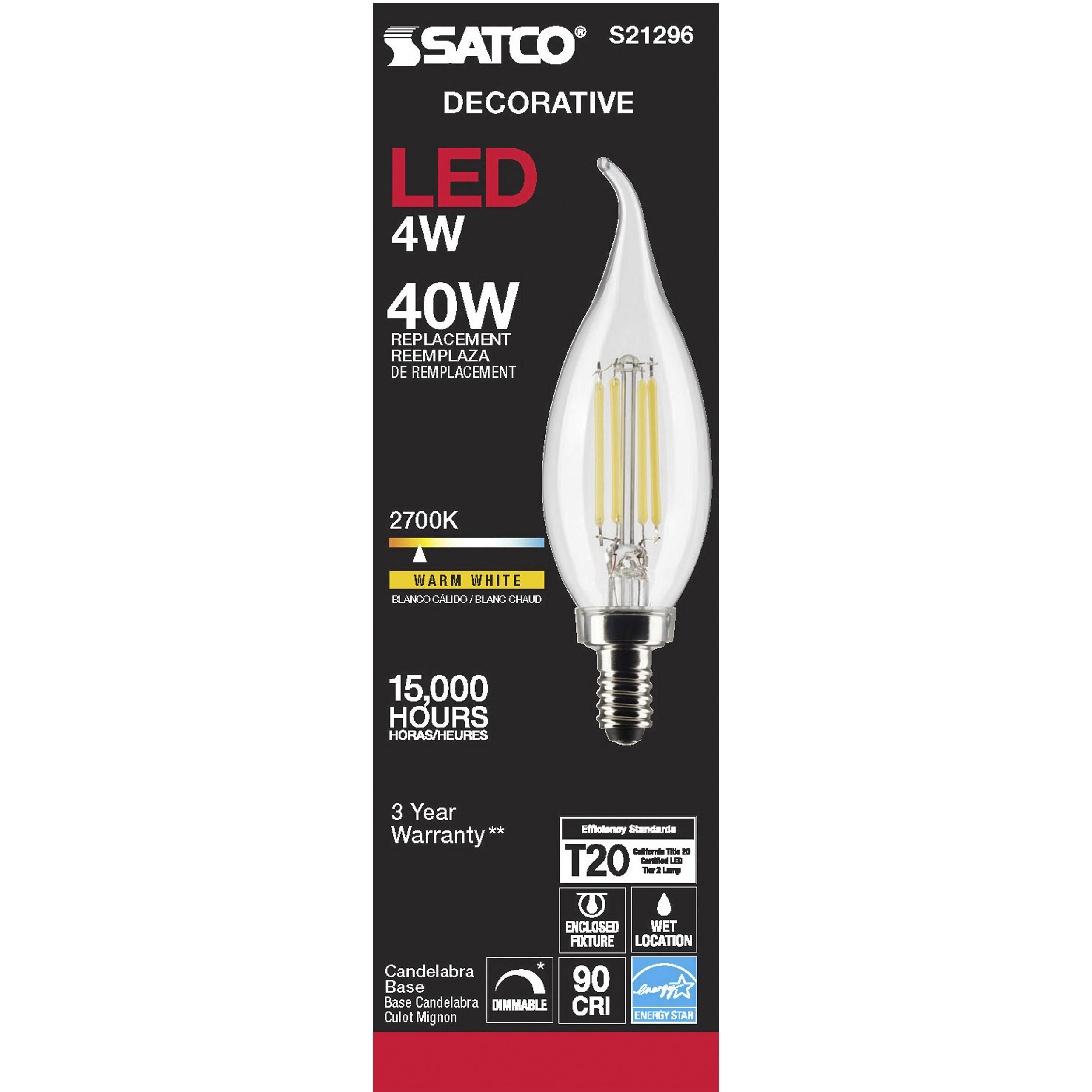 Lumos LED Candelabra Candelabra 4.00 watt 2700K LED Filament