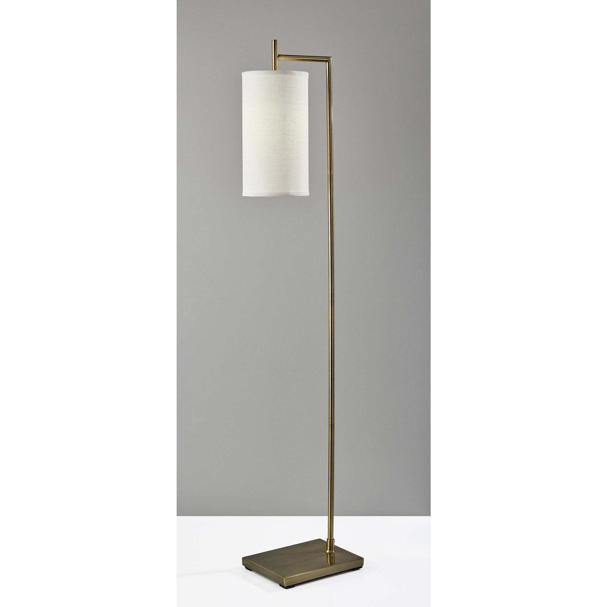 Zion 65 inch 100 watt Antique Brass Floor Lamp Portable Light in White Textured Fabric