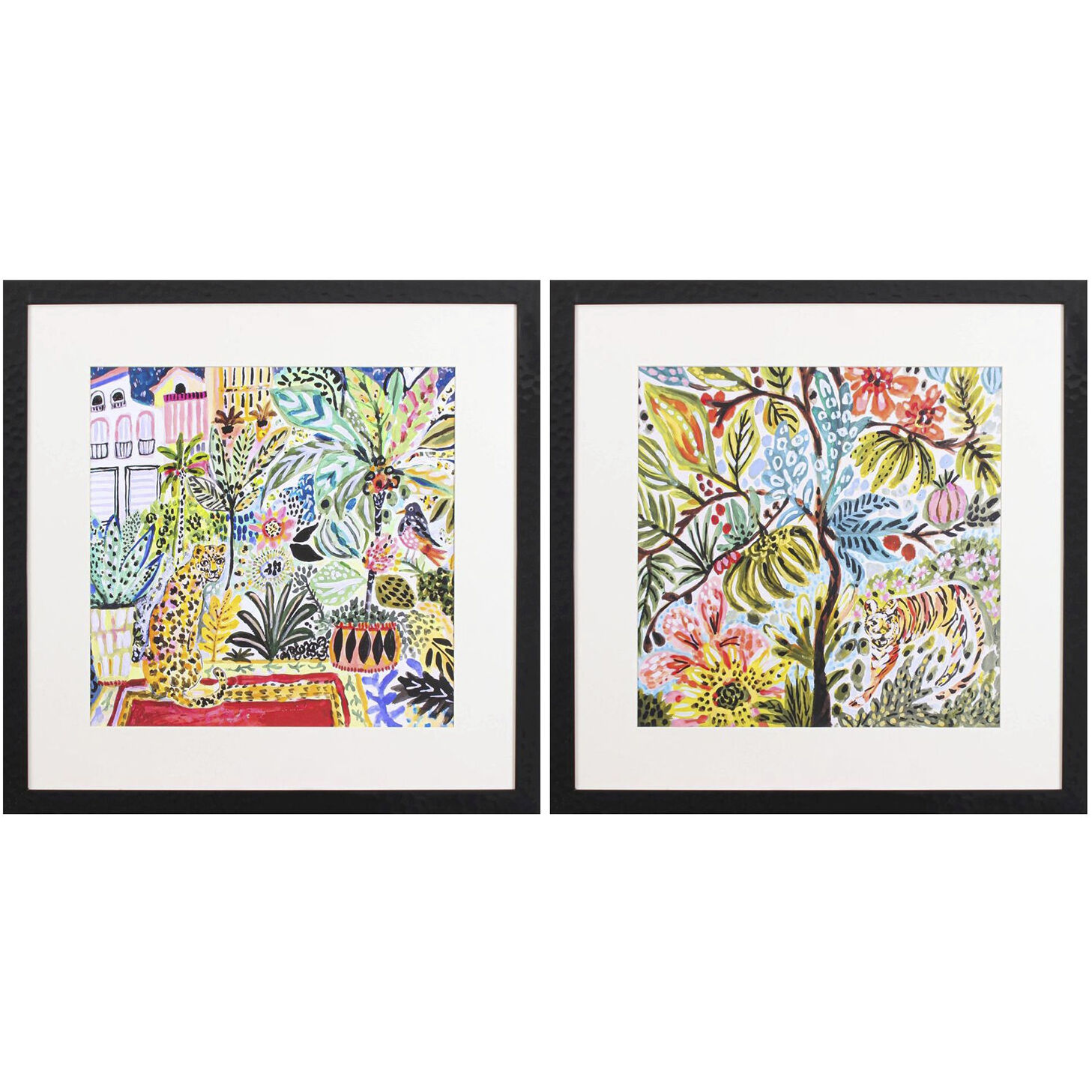 Florals Green and Orange and Red and Blue Framed Art, Propac