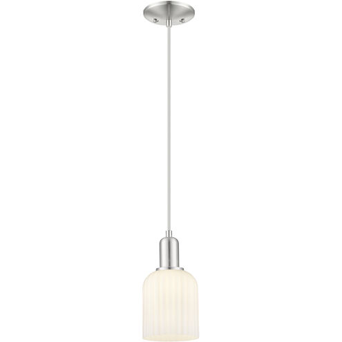 Downtown Urban Bridal Veil 1 Light 5 inch Brushed Satin Nickel Mini Pendant Ceiling Light in Gloss White Glass