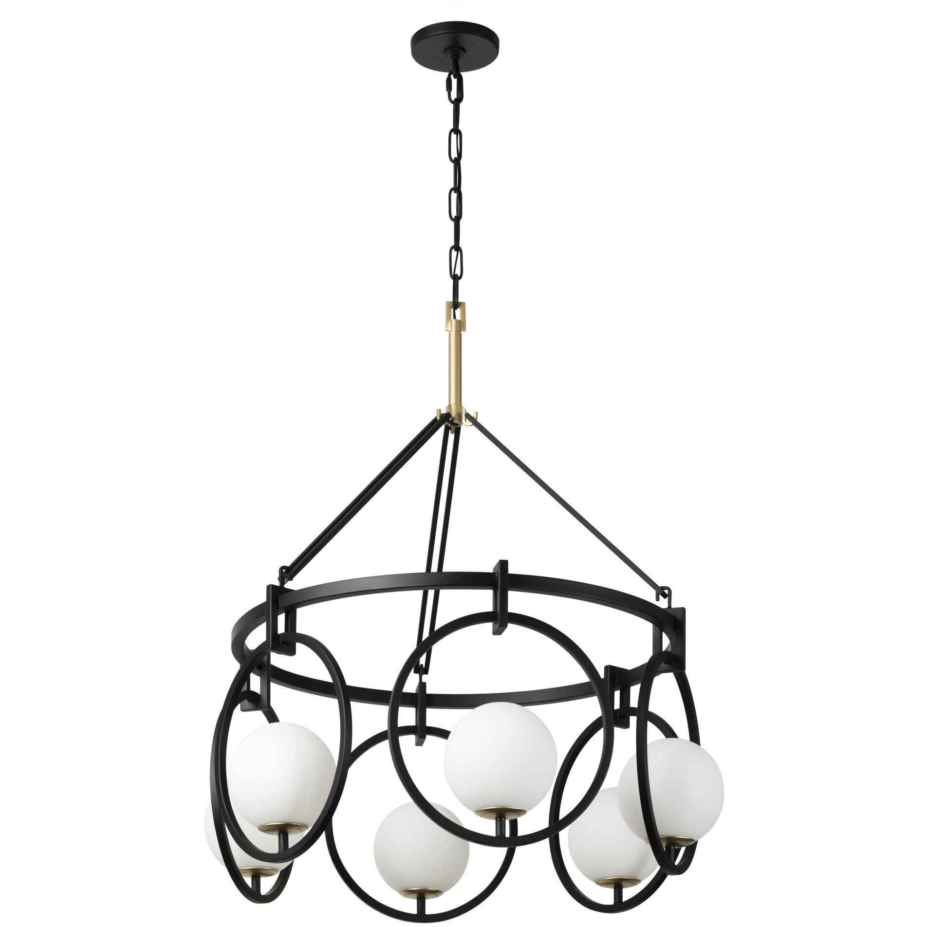 Stopwatch 6 Light 30.75 inch Matte Black and French Gold Pendant Ceiling Light