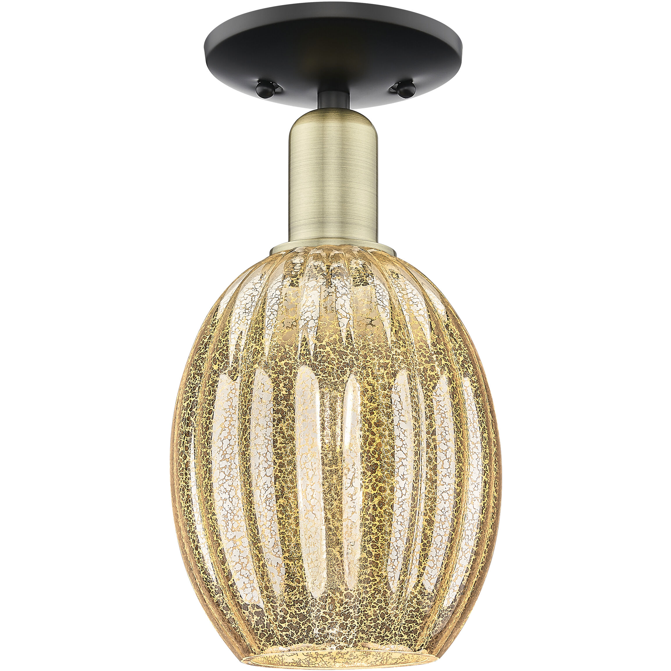 Preston 1 Light 6.25 inch Black Antique Brass Semi-Flush Mount Ceiling Light in Mercury Glass