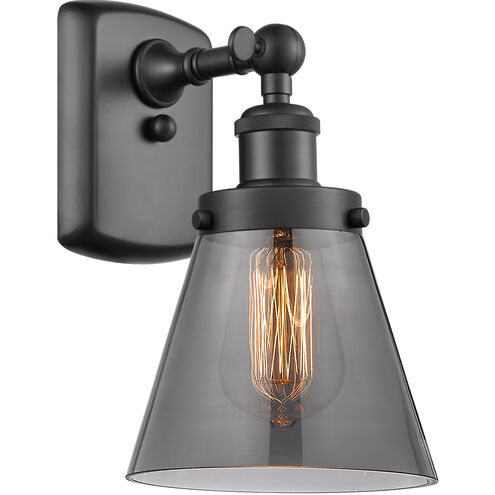 Ballston Small Cone LED 6 inch Matte Black Sconce Wall Light in Plated Smoke Glass, Ballston