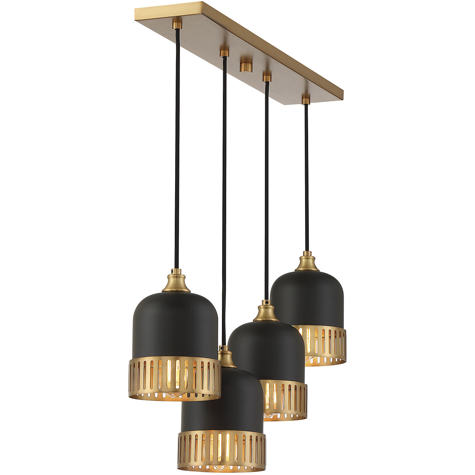 Eclipse 4 Light 26 inch Black with Warm Brass Accents Linear Chandelier Ceiling Light