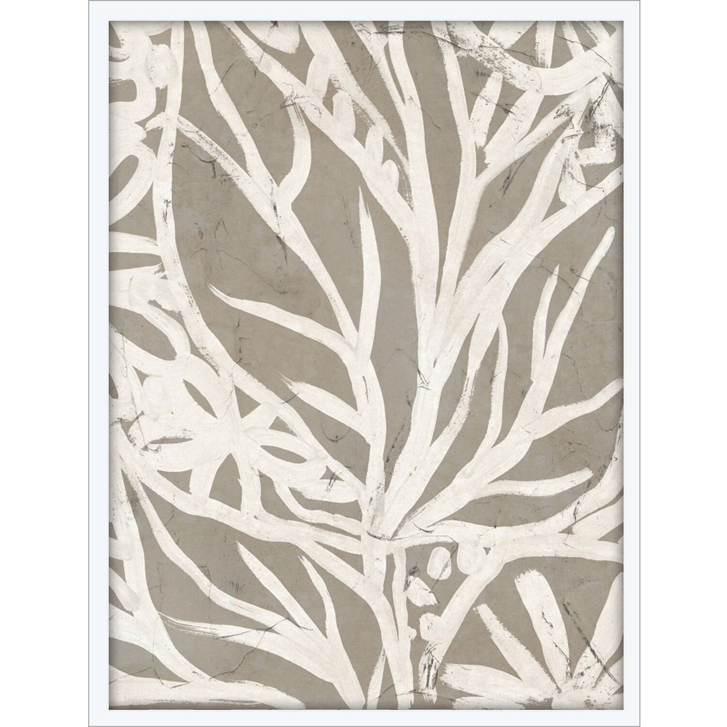 Mudcloth Foliage Beige and Brown and Neutral and White Framed Art