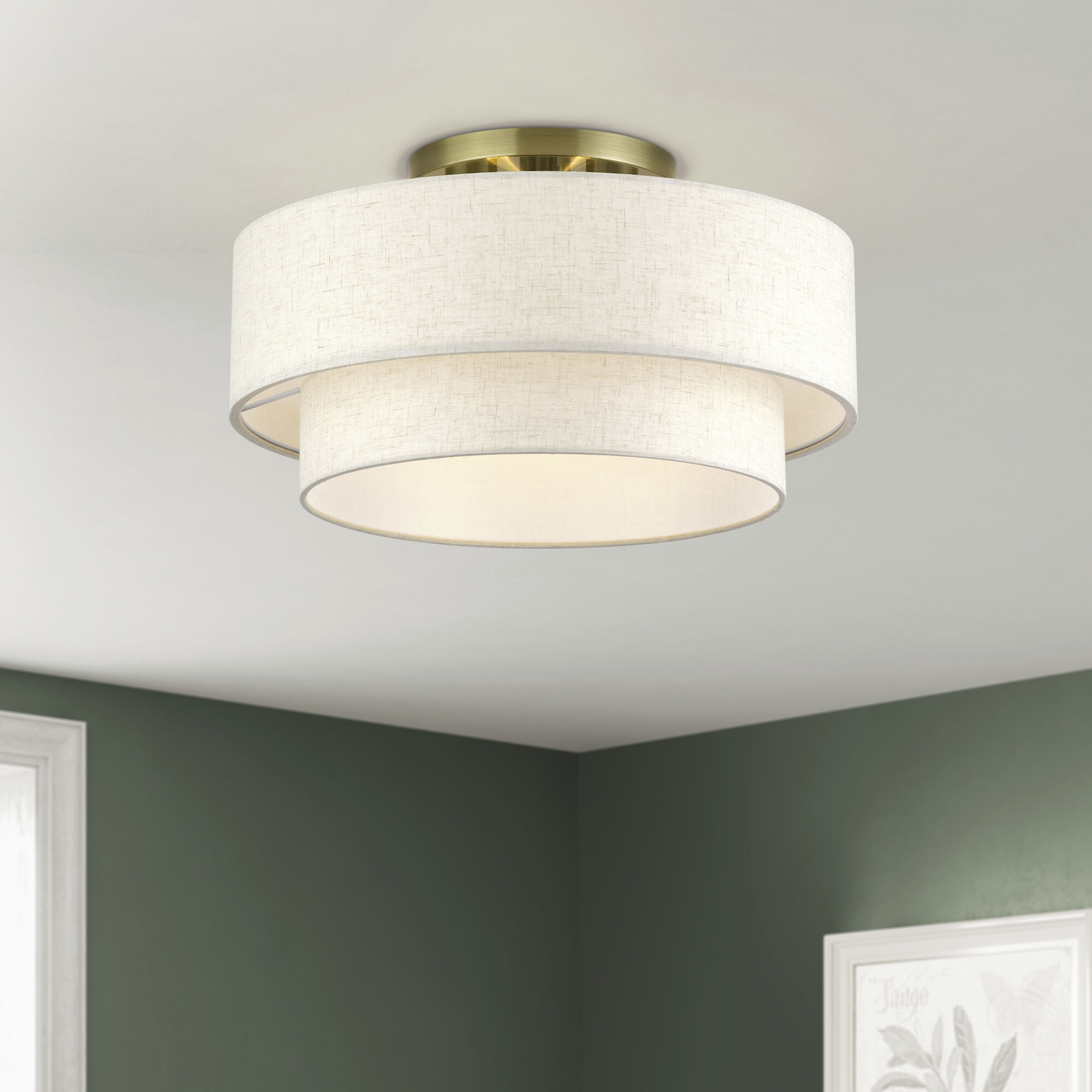 Manorwood 3 Light 18 inch Antique Brass Semi Flush Mount Ceiling Light, Large