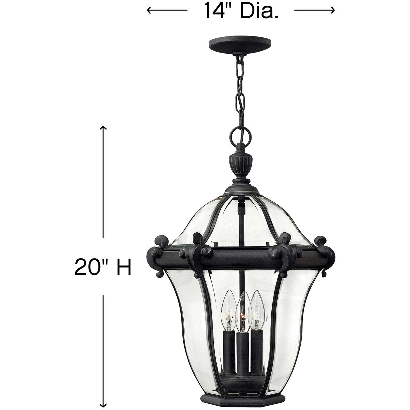 Estate Series San Clemente 3 Light 14 inch Museum Black Outdoor Hanging Lantern