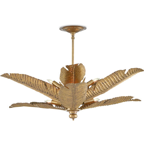 Tropical 6 Light 34 inch Vintage Brass Semi-Flush Mount Ceiling Light