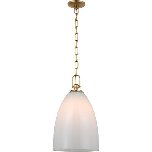 Chapman & Myers Andros LED 12 inch Antique-Burnished Brass Pendant Ceiling Light in White Glass, Large