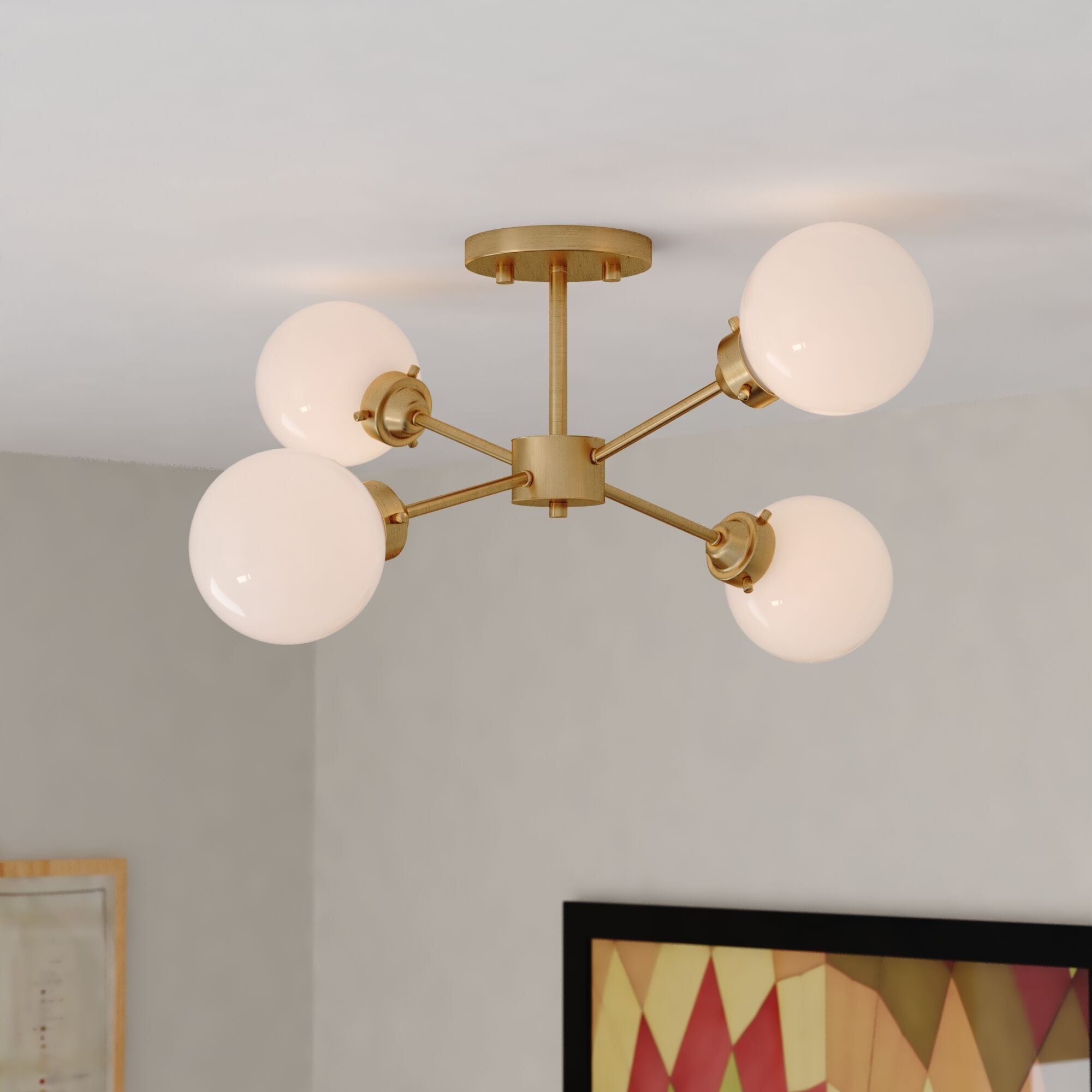 Orbit LED 20 inch Muted Brass Semi-Flush Mount Ceiling Light in 4