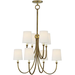 Thomas O'Brien Reed 8 Light 26.5 inch Hand-Rubbed Antique Brass Chandelier Ceiling Light in Linen, Large