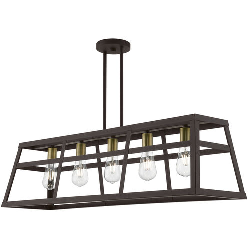 Schofield 5 Light 40 inch Bronze with Antique Brass Accents Linear Chandelier Ceiling Light