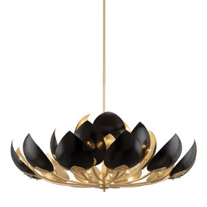 Lotus 21 Light 54 inch Gold Leaf / Black Chandelier Ceiling Light