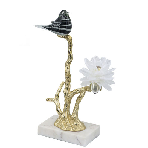 Sitting Bird on Branch Gold and White Décor