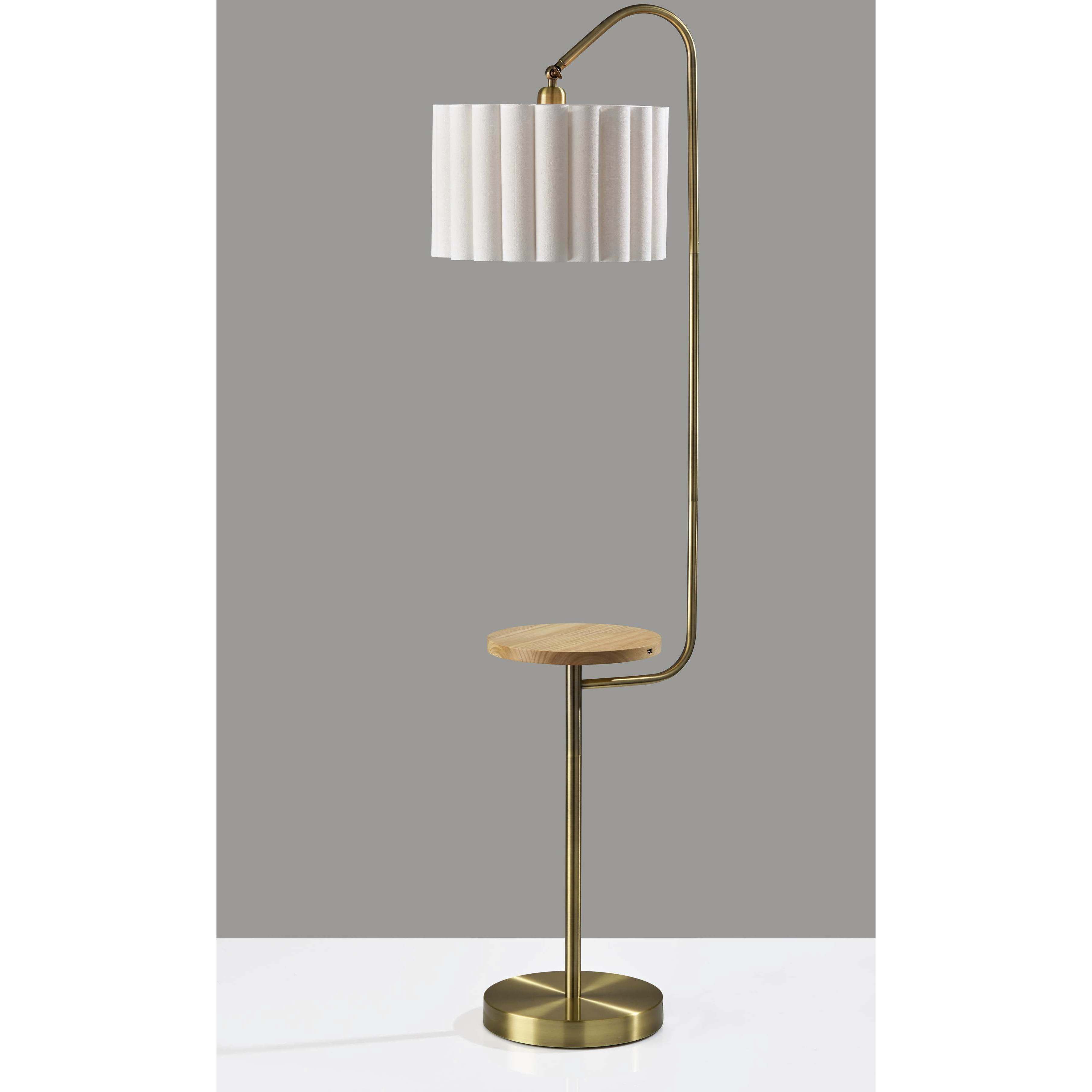 Caldwell 62 inch 100.00 watt Antique Brass and Natural Wood Shelf Floor Lamp Portable Light