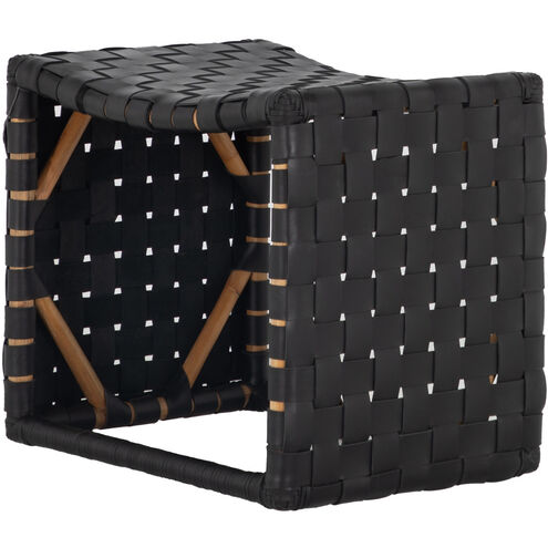 Dover 19.75 inch Natural Rattan / Black Leather Ottomans Stool