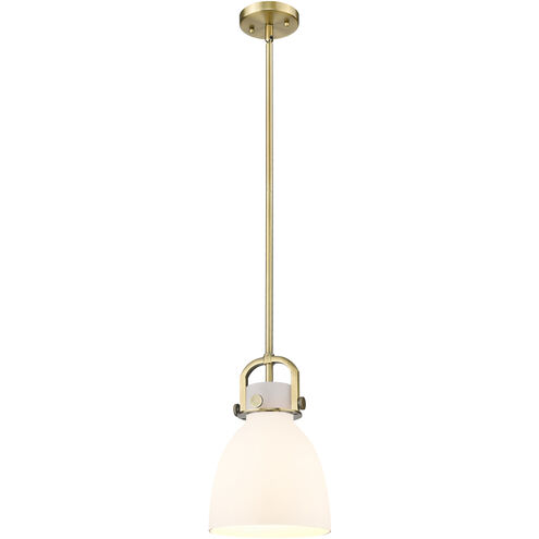 Downtown Urban Newton Bell 1 Light 8 inch Brushed Brass Mini Pendant Ceiling Light in Matte White