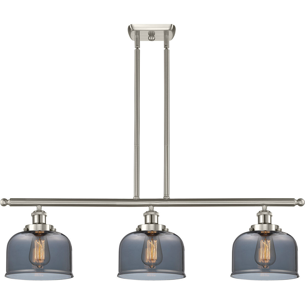 Ballston Large Bell 3 Light 36 inch Brushed Satin Nickel Island Light Ceiling Light in Plated Smoke Glass, Ballston