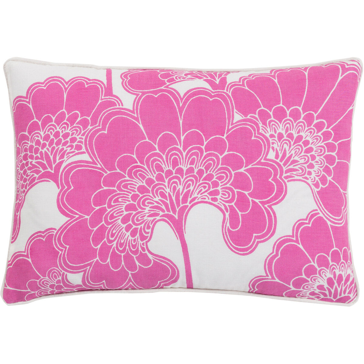 Japanese Floral 20 inch White, Bright Pink Pillow Kit