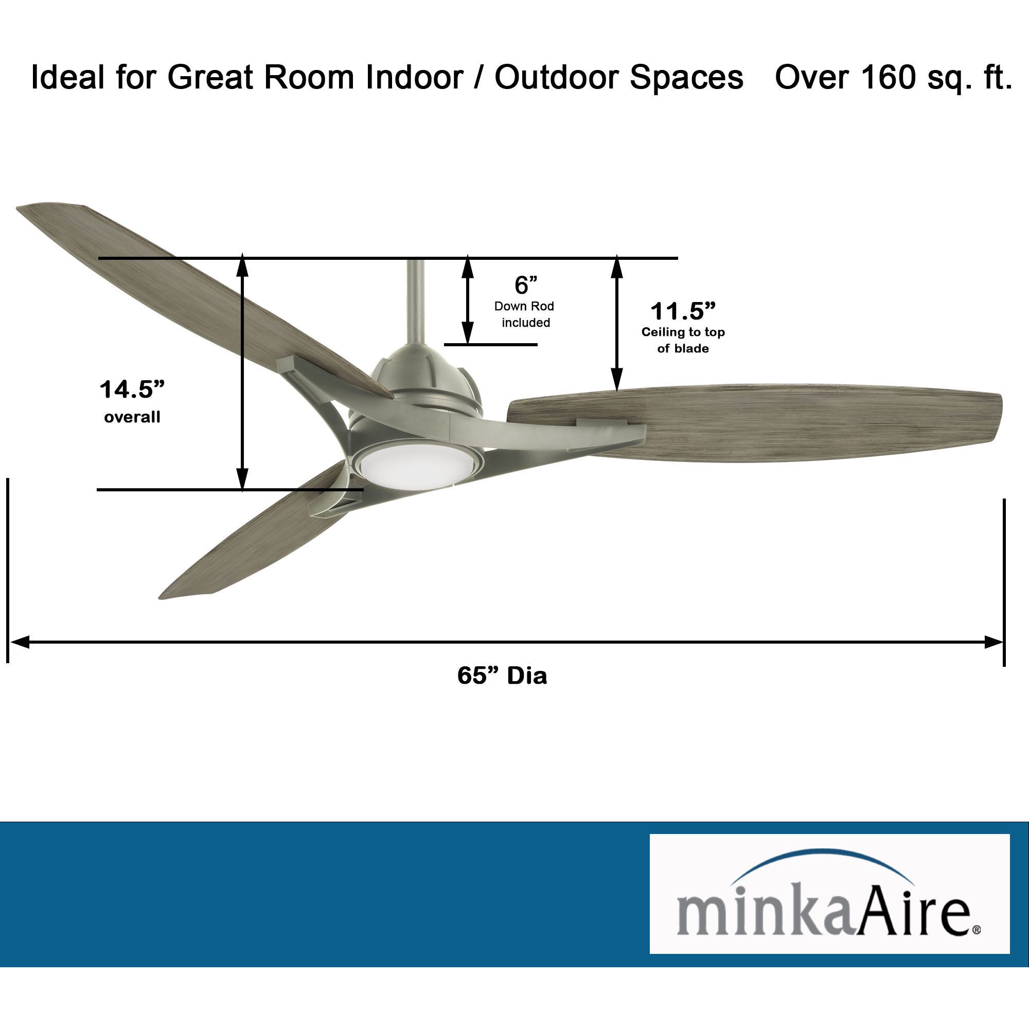 Molino 65 inch Burnished Nickel with Seashore Grey Blades Outdoor Ceiling Fan