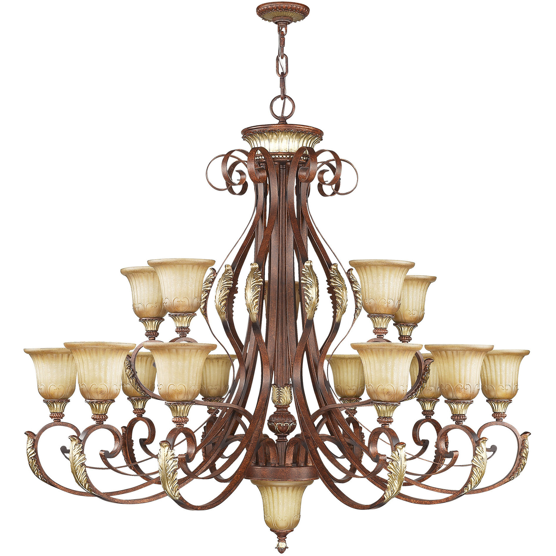Villa Verona 16 Light 50 inch Verona Bronze with Aged Gold Leaf Accents Chandelier Ceiling Light