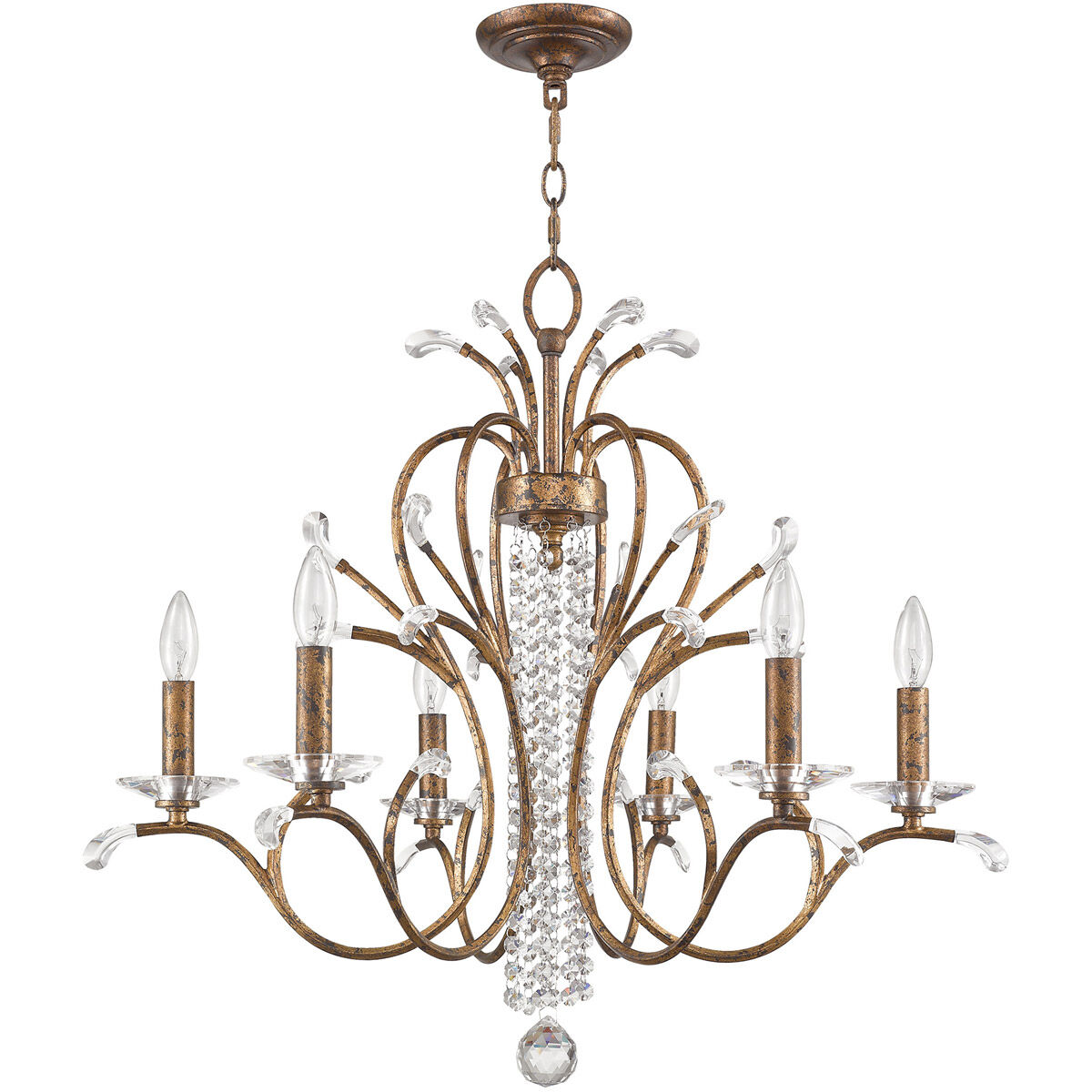 Serafina 6 Light 28 inch Hand Applied Venetian Golden Bronze Chandelier Ceiling Light