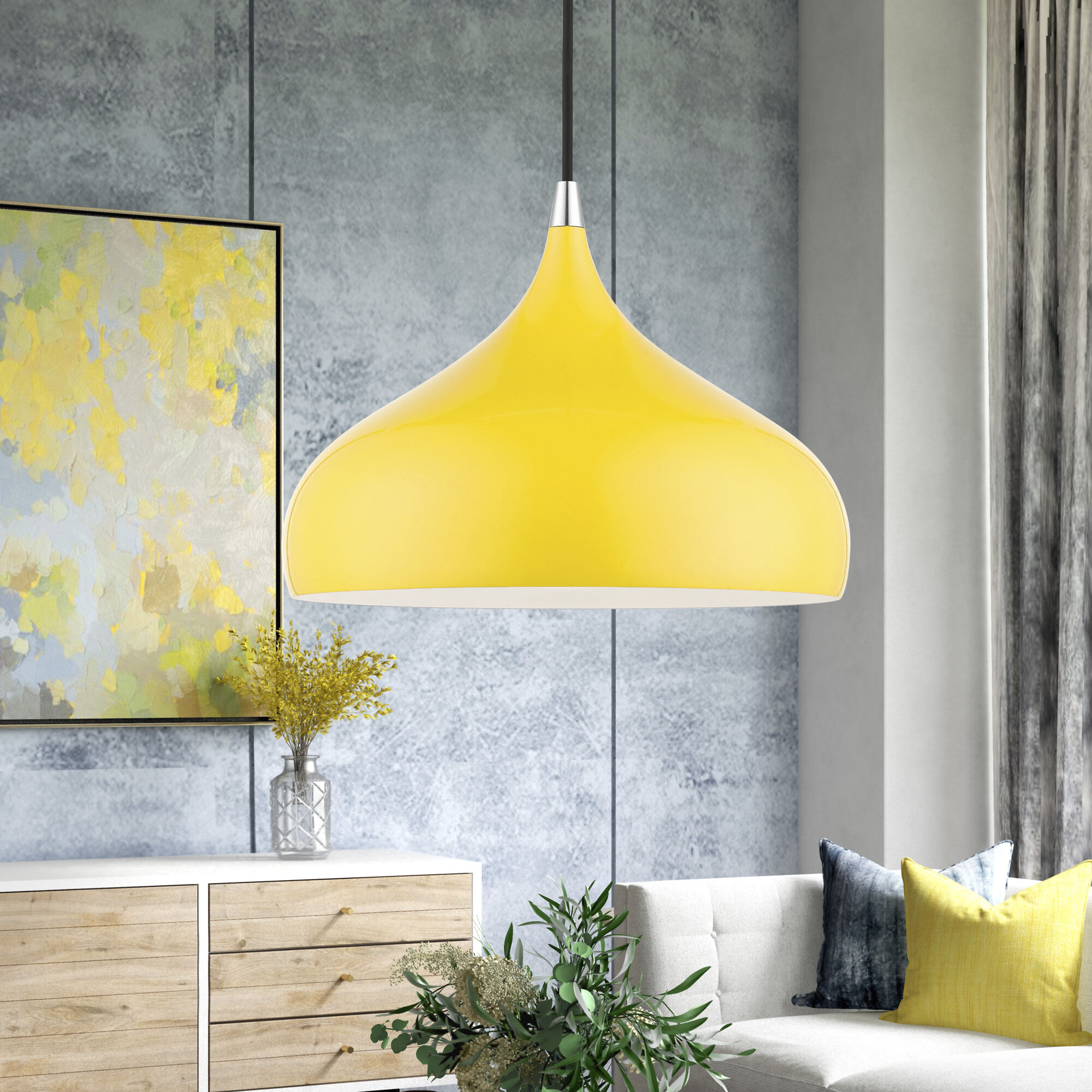 Amador 1 Light 12 inch Shiny Yellow with Polished Chrome Accents Pendant Ceiling Light