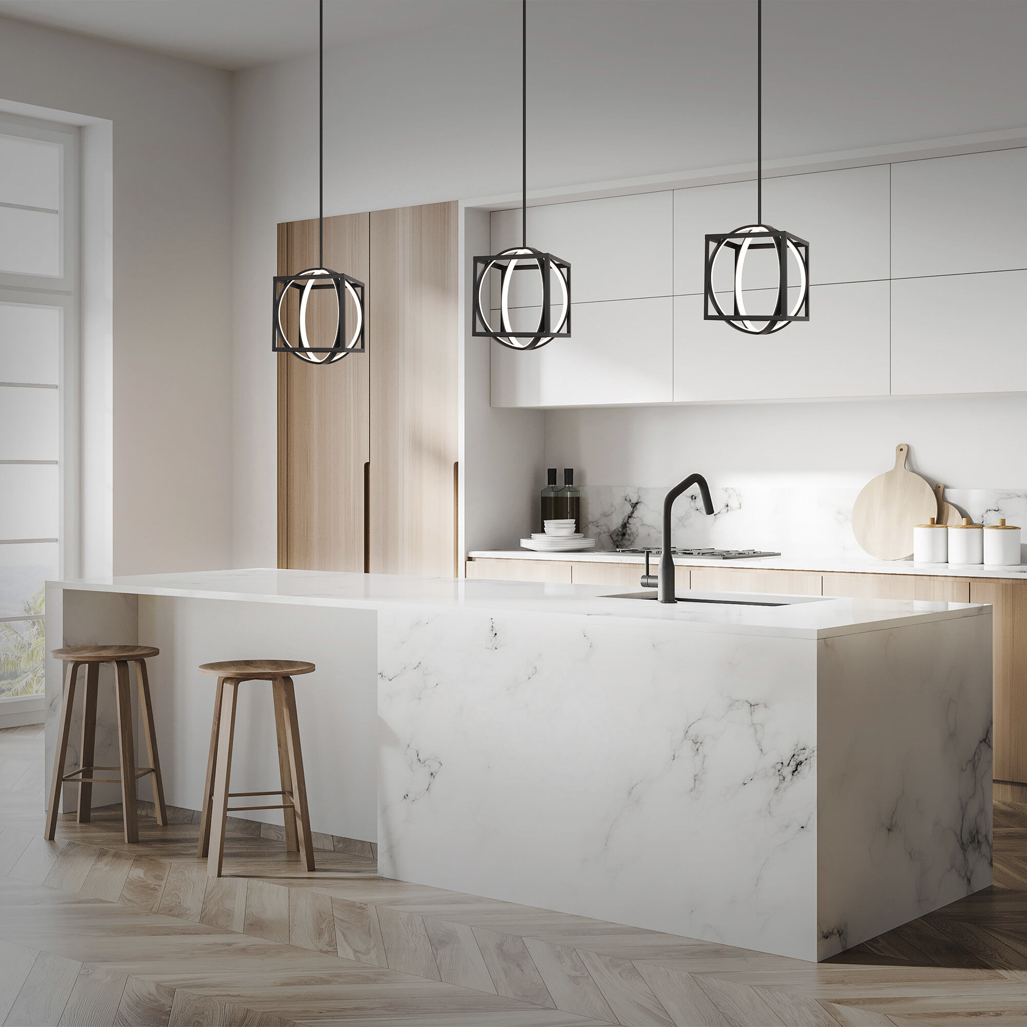 Geometrix LED 12.63 inch Black Pendant Ceiling Light, dweLED