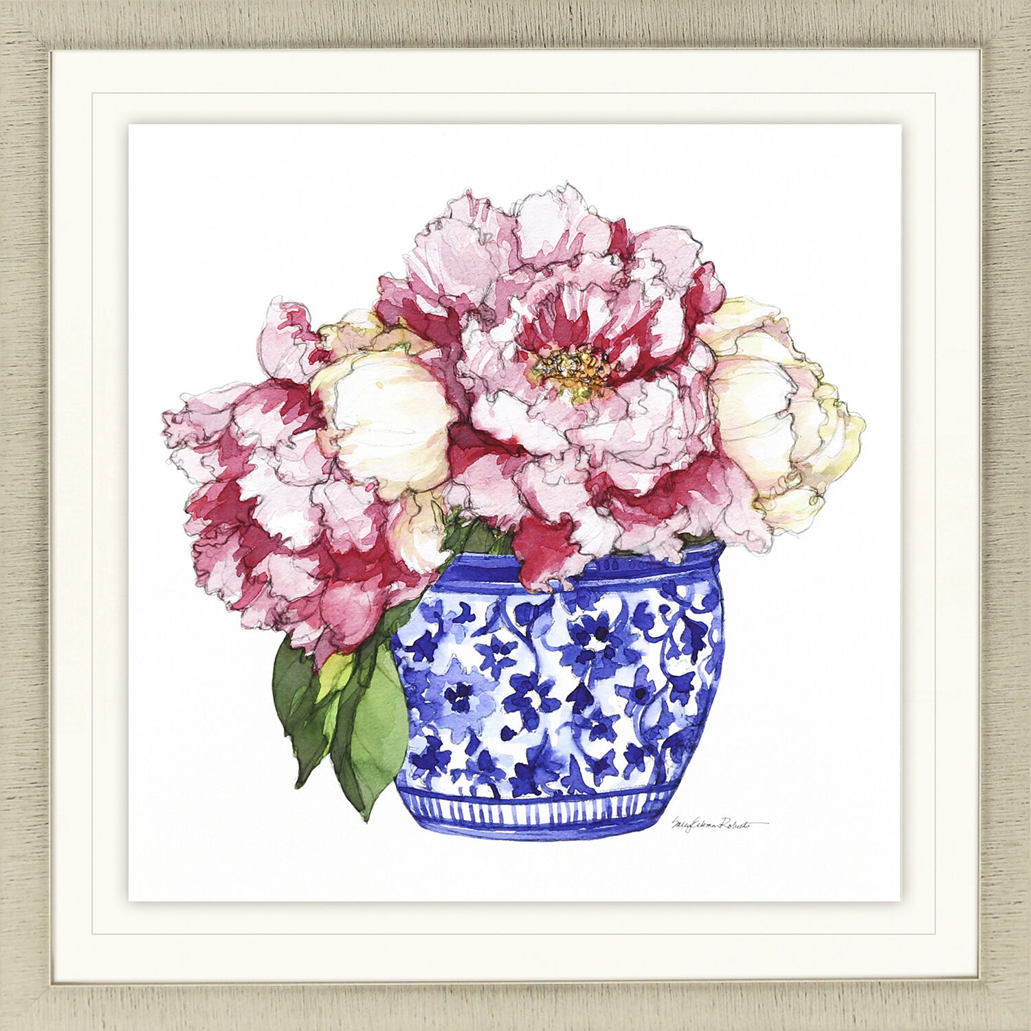 Pretty Petals Pink and Blue and Green and White Framed Art