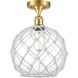 Ballston Large Farmhouse Rope 1 Light 10 inch Satin Gold Semi-Flush Mount Ceiling Light in Clear Glass with White Rope, Ballston