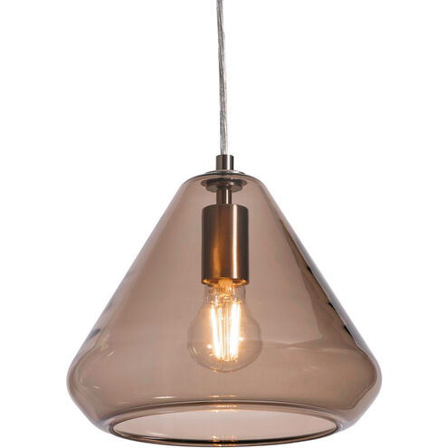 Montauk 1 Light 10 inch Satin Nickel Pendant Ceiling Light in Brown Glass