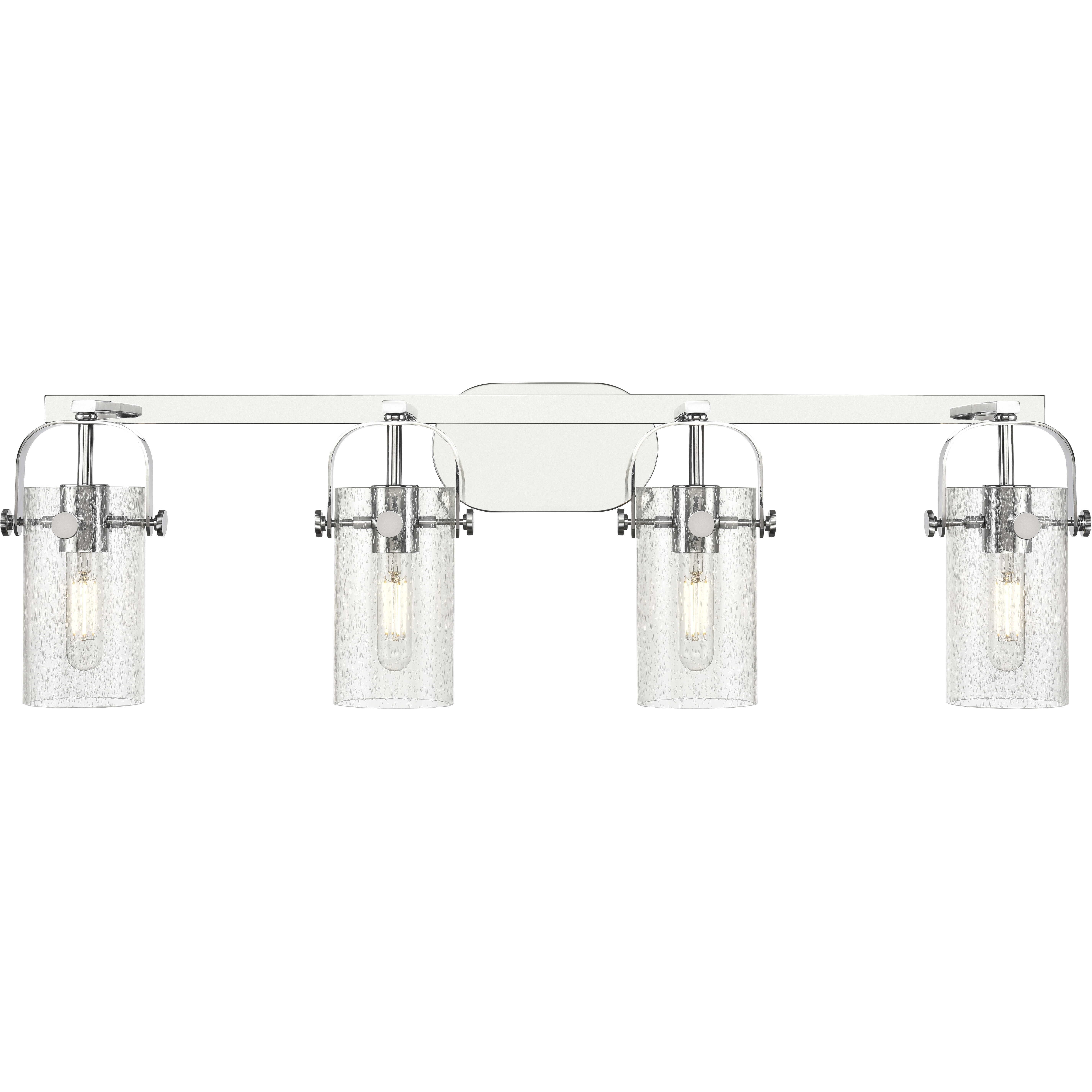 Pilaster II Cylinder 4 Light 34.88 inch Polished Chrome Bath Vanity Light Wall Light in Seedy Glass