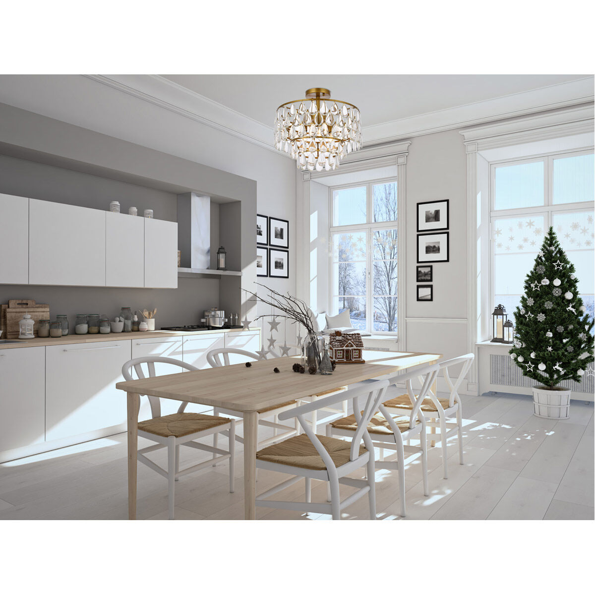 Mila 3 Light 16 inch Brass Flush Mount Ceiling Light