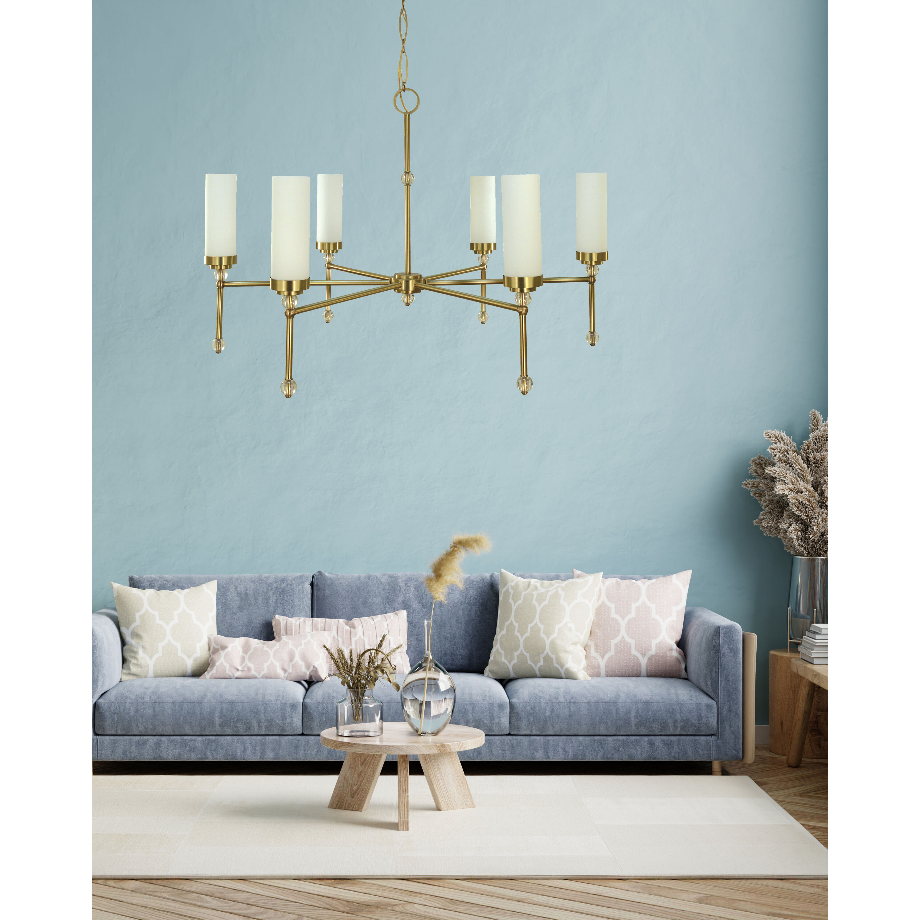 Emily 6 Light 46 inch Brushed Brass Dining Chandelier Ceiling Light