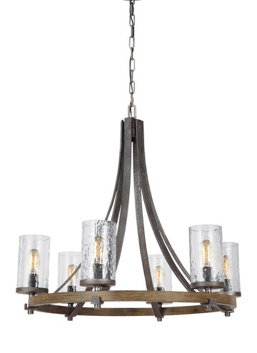 Lanesnoro 6 Light 30.5 inch Distressed Weathered Oak and Slated Grey Metal Chandelier Ceiling Light