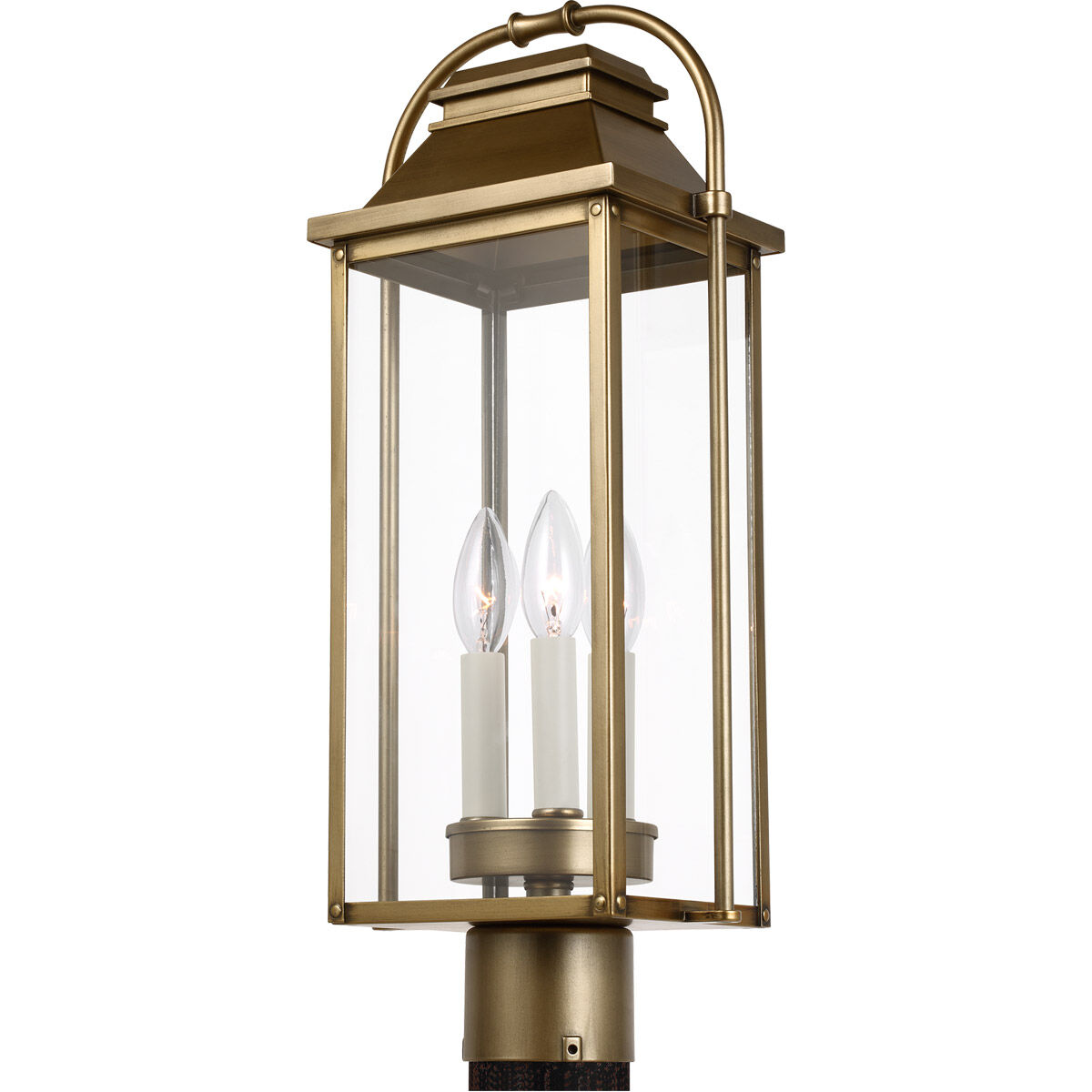 Sean Lavin Wellsworth 3 Light 20.75 inch Painted Distressed Brass Outdoor Post Lantern