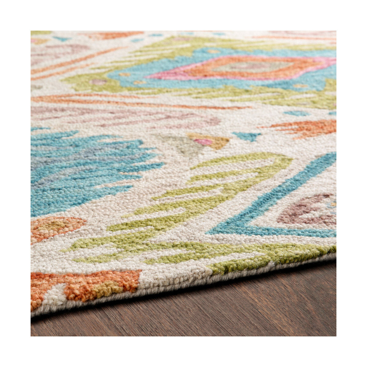 Bonifate 36 X 24 inch Teal/Pale Pink/Rose/Khaki/Saffron/Burnt Orange Rugs, Rectangle