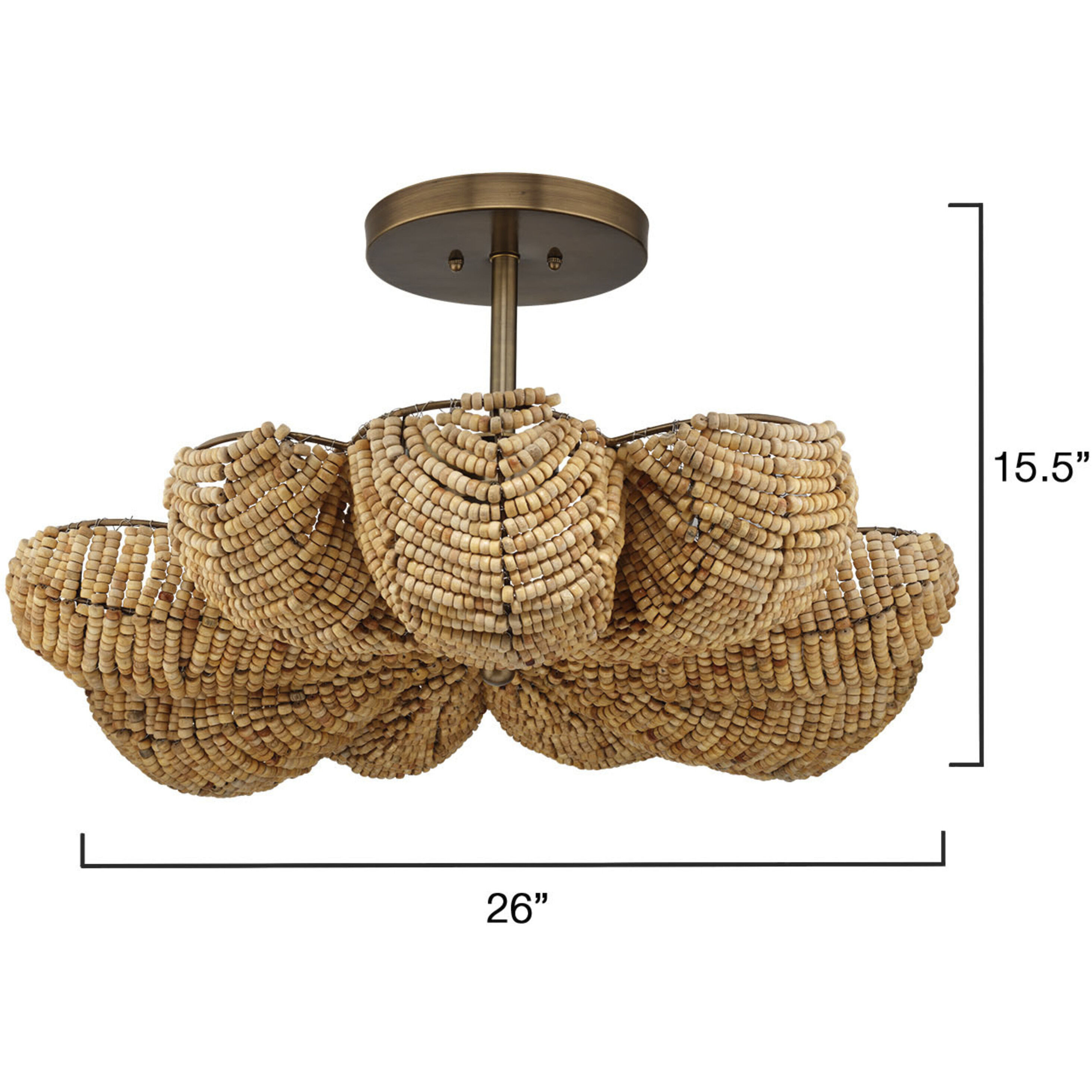 Anguilla 3 Light 26 inch Antique Brass Semi-Flush Mount Ceiling Light, Inline