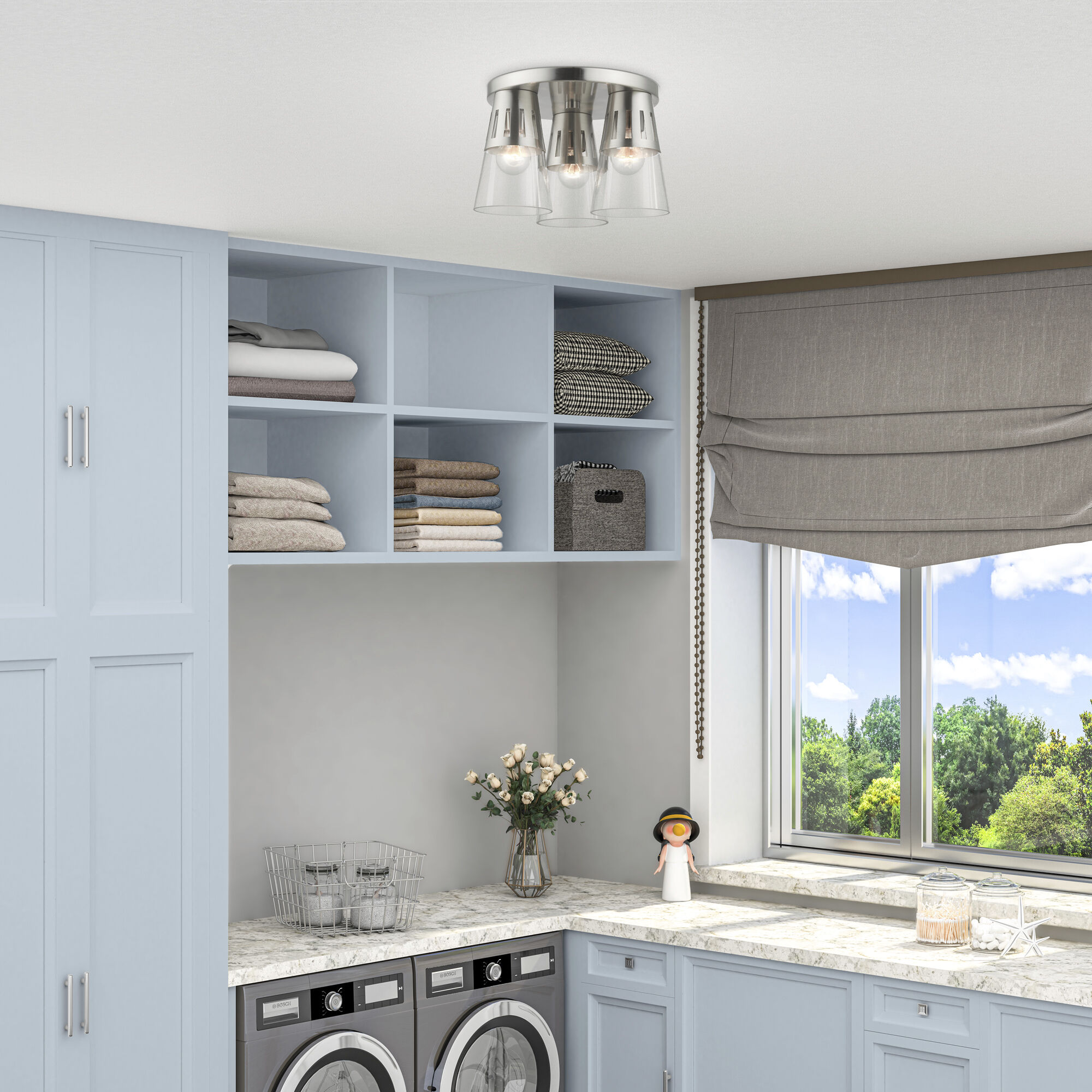 Bennington 3 Light 13 inch Brushed Nickel Flush Mount Ceiling Light