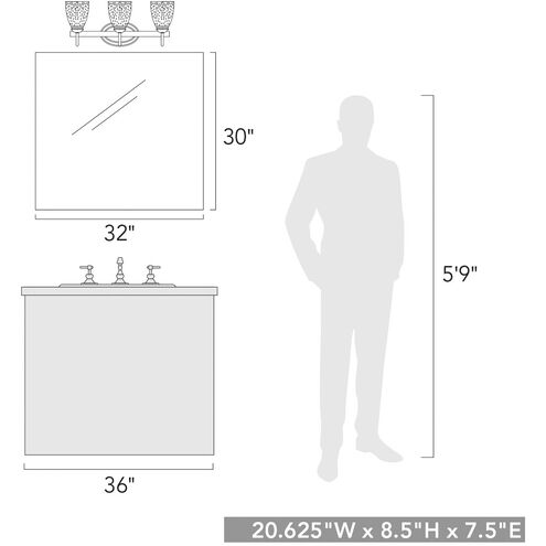 Parrish 3 Light 21 inch Matte Black Bath Vanity Wall Light