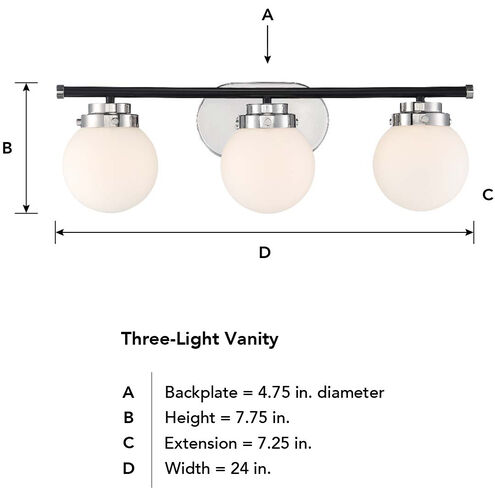 Elle 3 Light 24 inch Polished Nickel Vanity Light Wall Light