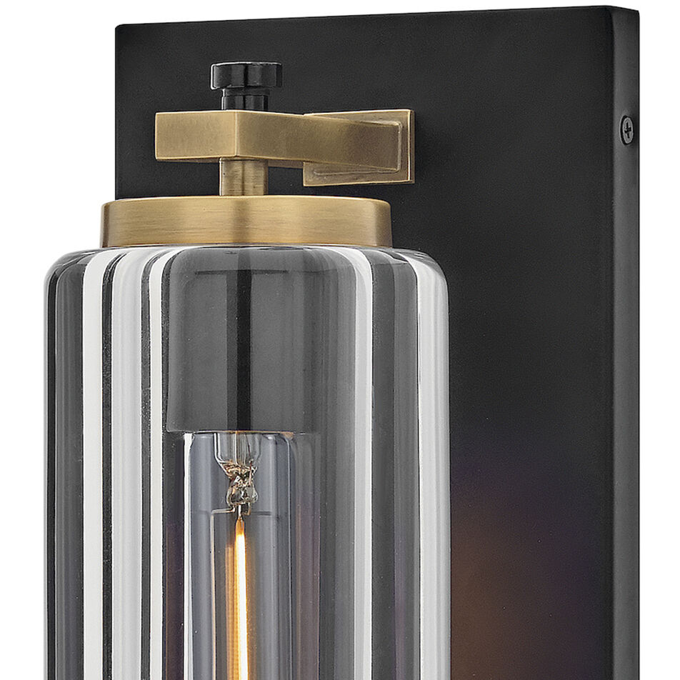 Lourde 1 Light 18 inch Black with Heritage Brass Outdoor Wall Mount