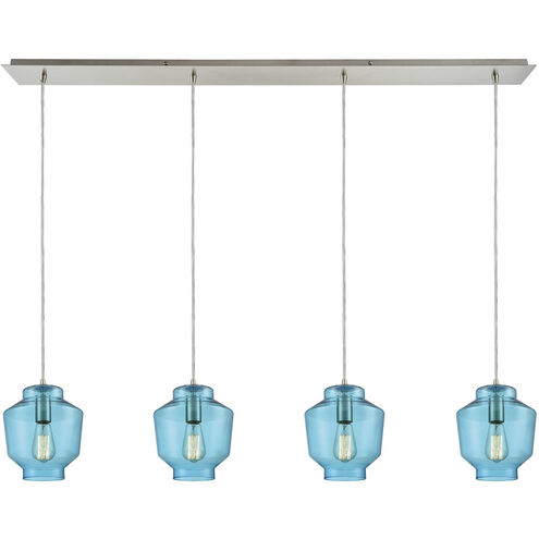 Barrel 4 Light 46 inch Satin Nickel with Aqua Mini Pendant Ceiling Light