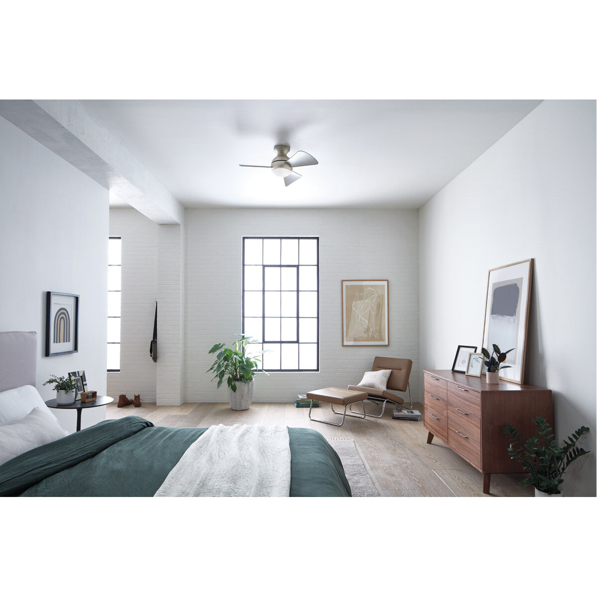 Sola 34 inch Brushed Nickel with Silver Blades Ceiling Fan