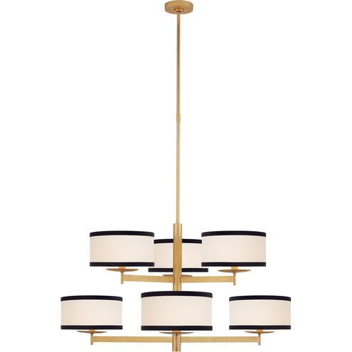 kate spade new york Walker 6 Light 37 inch Gild Two Tier Chandelier Ceiling Light in Cream Linen with Black Linen Trim, Medium