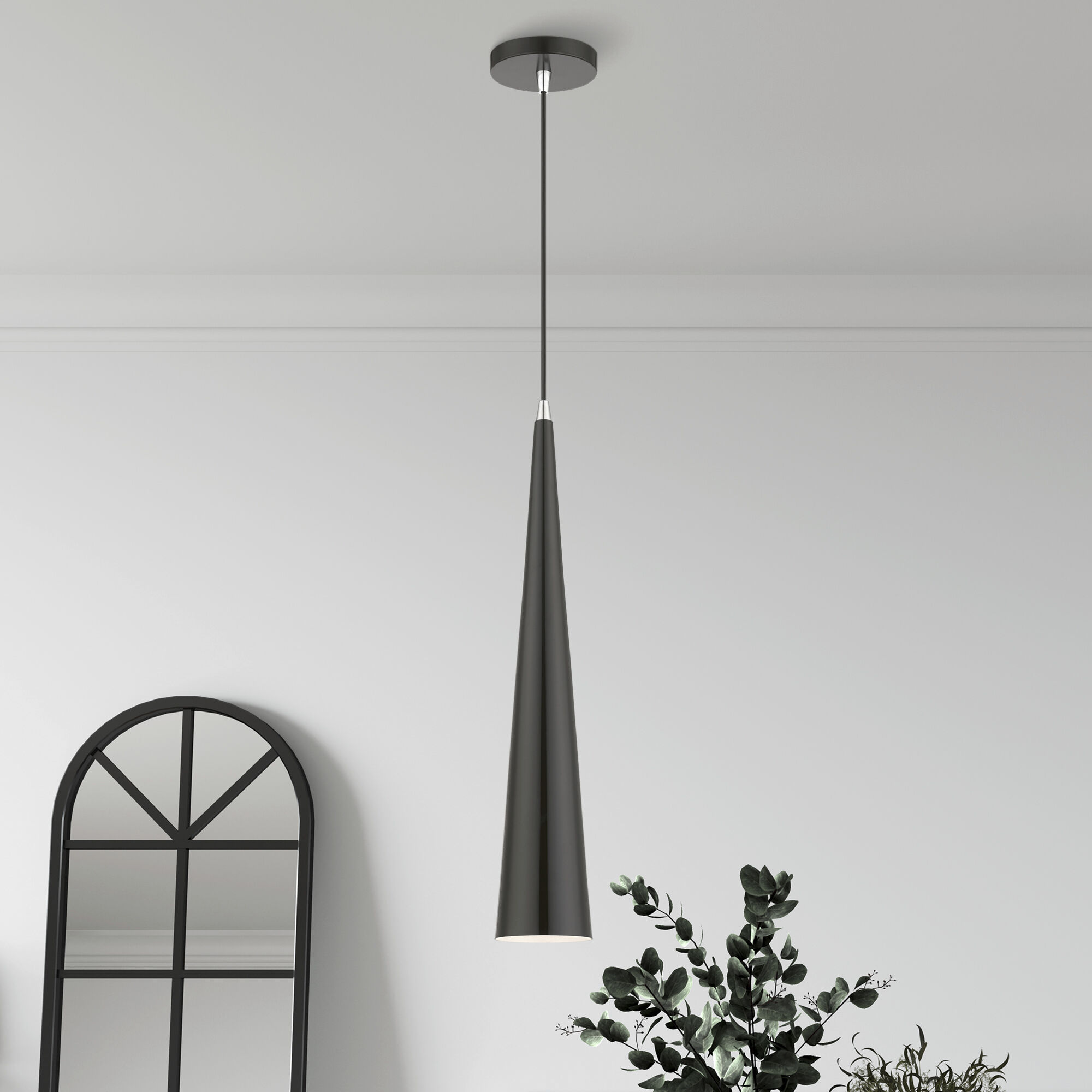 Andes 1 Light 5 inch Shiny Black with Polished Chrome Accents Single Pendant Ceiling Light, Tall