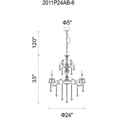 Brass 6 Light 24 inch Antique Brass Up Chandelier Ceiling Light